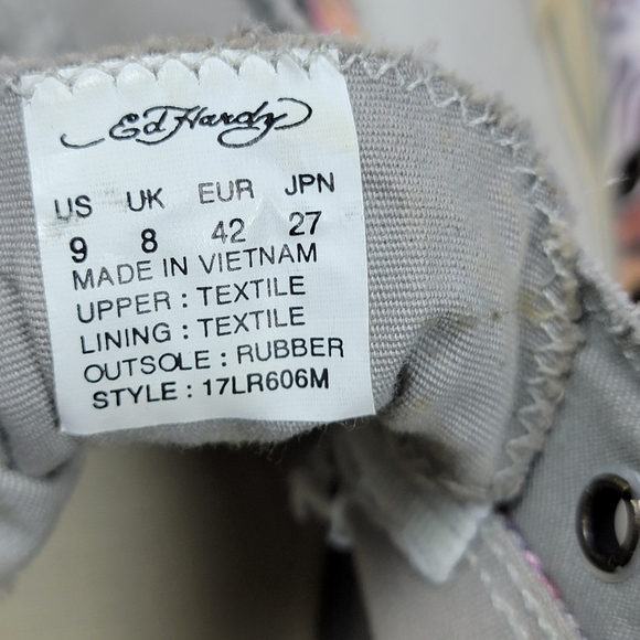 Ed Hardy Laceless Sneakers Men's Shoes Size 9 Gray Slip-On Skulls Japanese Sun - Picture 14 of 14